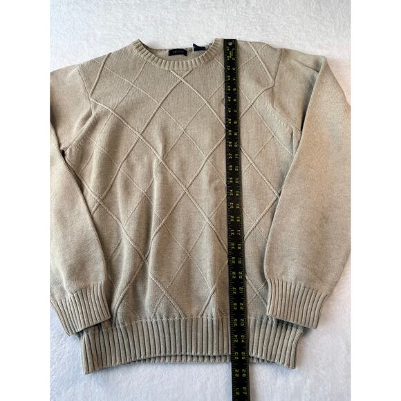 IZOD Cotton Sweater Men Medium Crew Neck Pintuck Diamond Knit Neutral Tone 90s - Picture 4 of 8